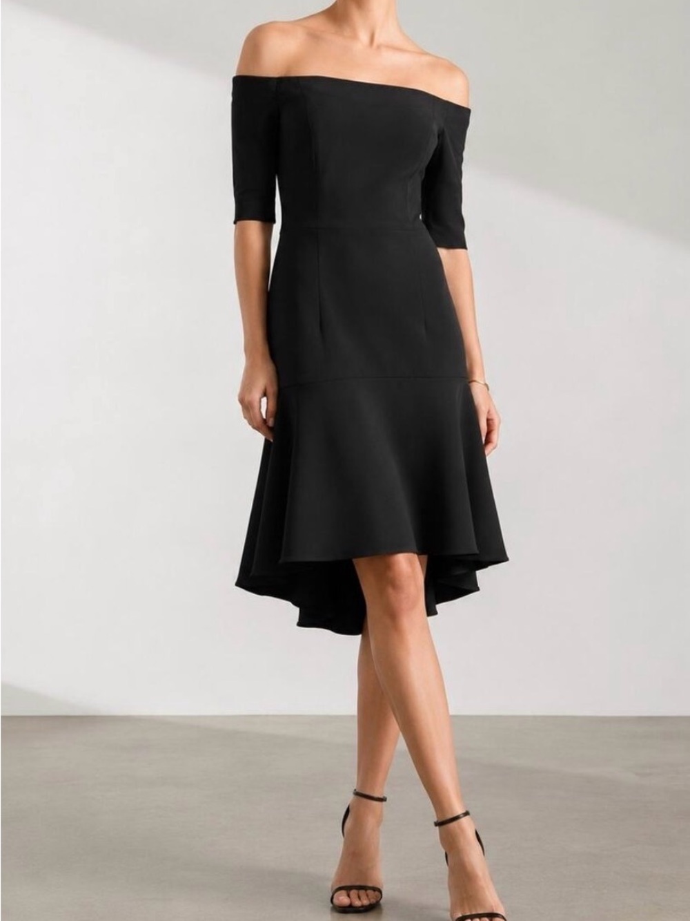 Milly Black Off-Shoulder High-Low Dress